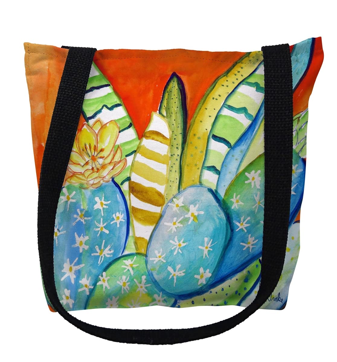 13 x 13 in. Cactus III Small Tote Bag by Betsy Drake – Cotton, Black, Model TY1114S