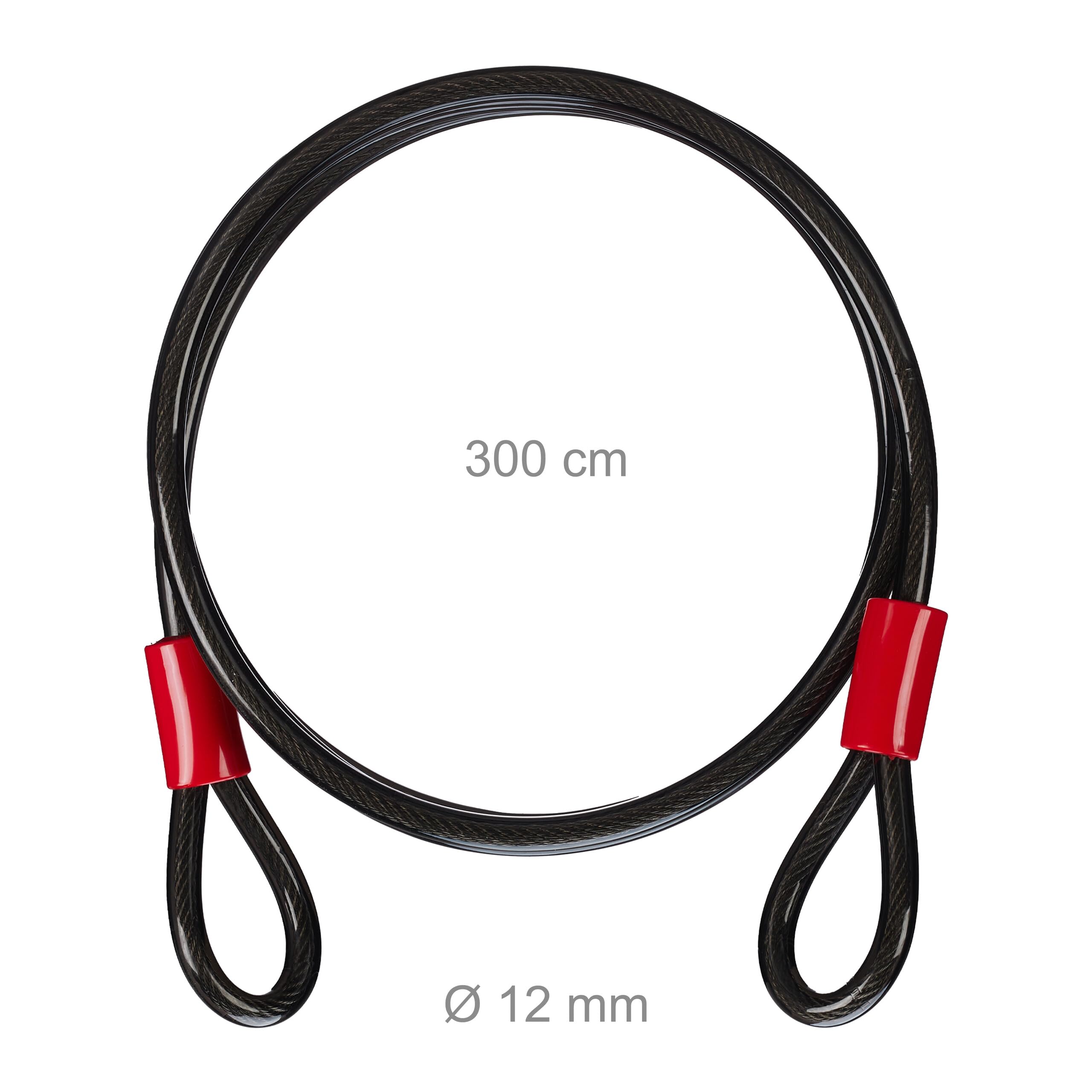 Relaxdays Lock Cable 3m, Coathed Steel Cable with Eyelets, 12 mm, Bike, Motorbike, Garden Furniture, Black - Image 4
