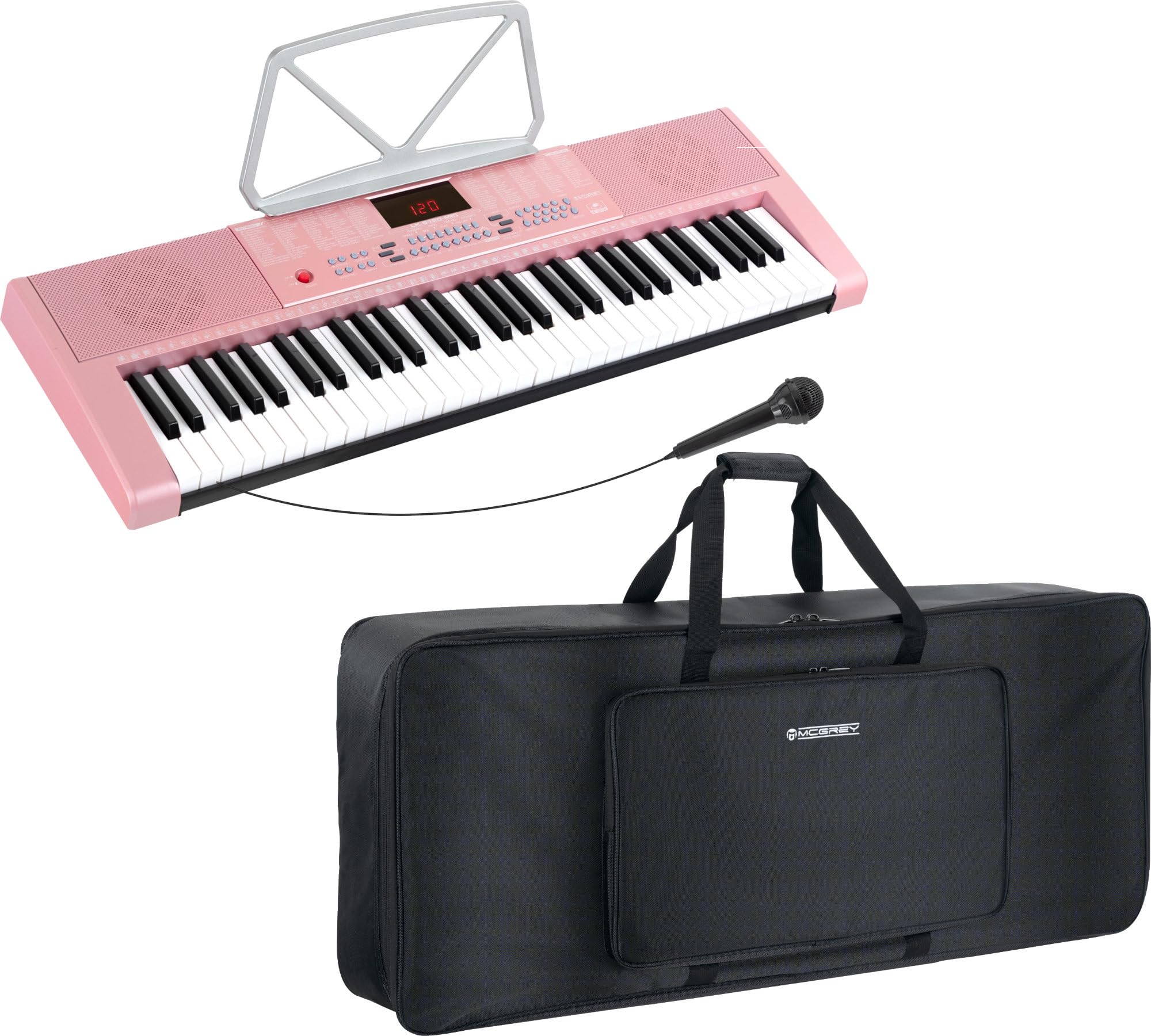 McGrey LK-6120-MIC Keyboard Taschen Set Pink - Einsteiger-Keyboard mit 61 Leuchttasten - 255 Sounds und 255 Rhythmen - 50 Demo Songs - Inklusive Mikrofon - Spar-Set inkl. Keyboardtasche