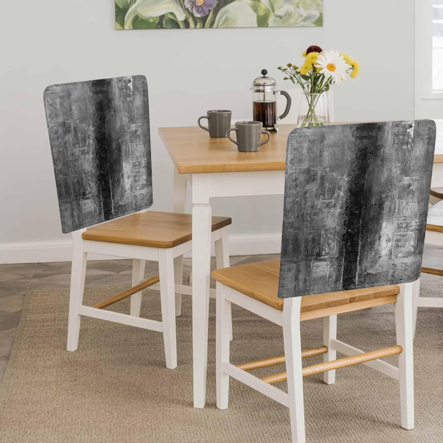 4 Packs Black Grey Painted Dining Chair Back Cover, Decorative Kitchen Dinner Chair Seat Covers Washable Chair Slip Covers,Slipcovers Protect for Dinning Room Abstract Contemporary Smear Graffiti Art
