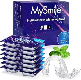 MySmile Prefilled Teeth Whitening Trays Kit, with 12% Hydrogen Peroxide Whitening Gel to Teeth Whitening for Sensitive Teeth, No Mess U-Wrap Design, Fast-Result, Enamel-Safe, Mint Flavor, 7 Treatments