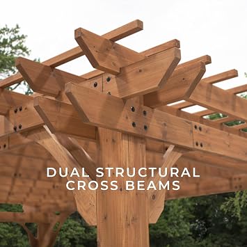 Backyard Discovery Beaumont 16 ft. x 12 ft. All Cedar Pergola Kit + Kotap 25 Pack 9 in. Black Ball Bungee Cord Tarp Tie-Down