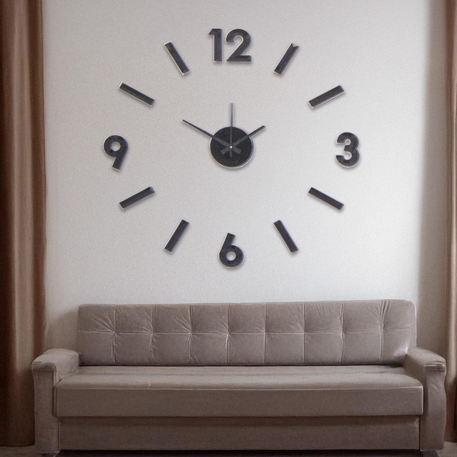 DRW Reloj de Pared Adhesivo de Goma eva MAX. 60cm en Negro 60x2x60 cm