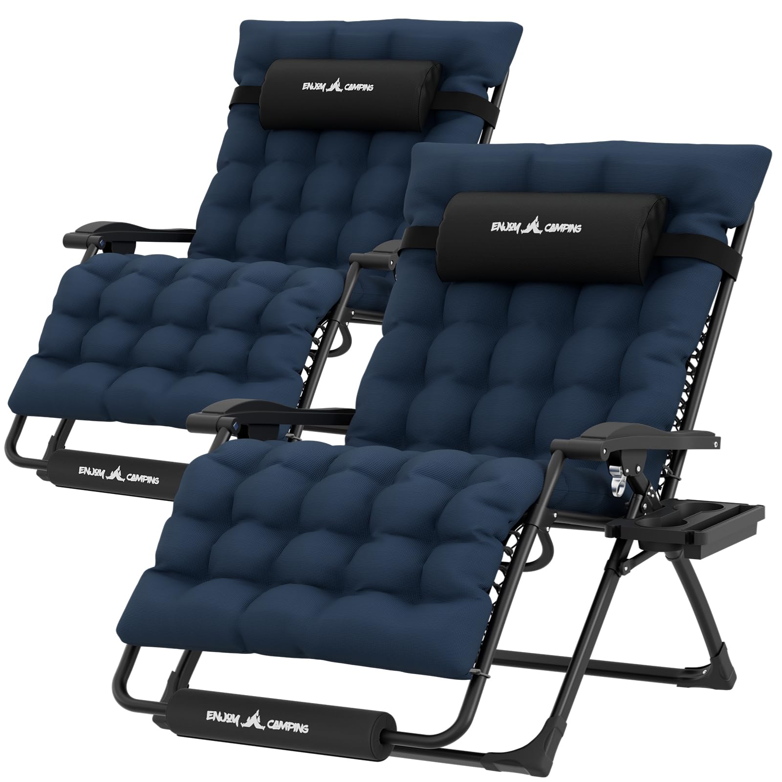 UDPATIO Oversized Zero Gravity Chair Set of 2, 33In XXL Patio Reclining Chair with Cushion, Outdoor Folding Recliner with Pillows|Cup Holder|Foot Rest