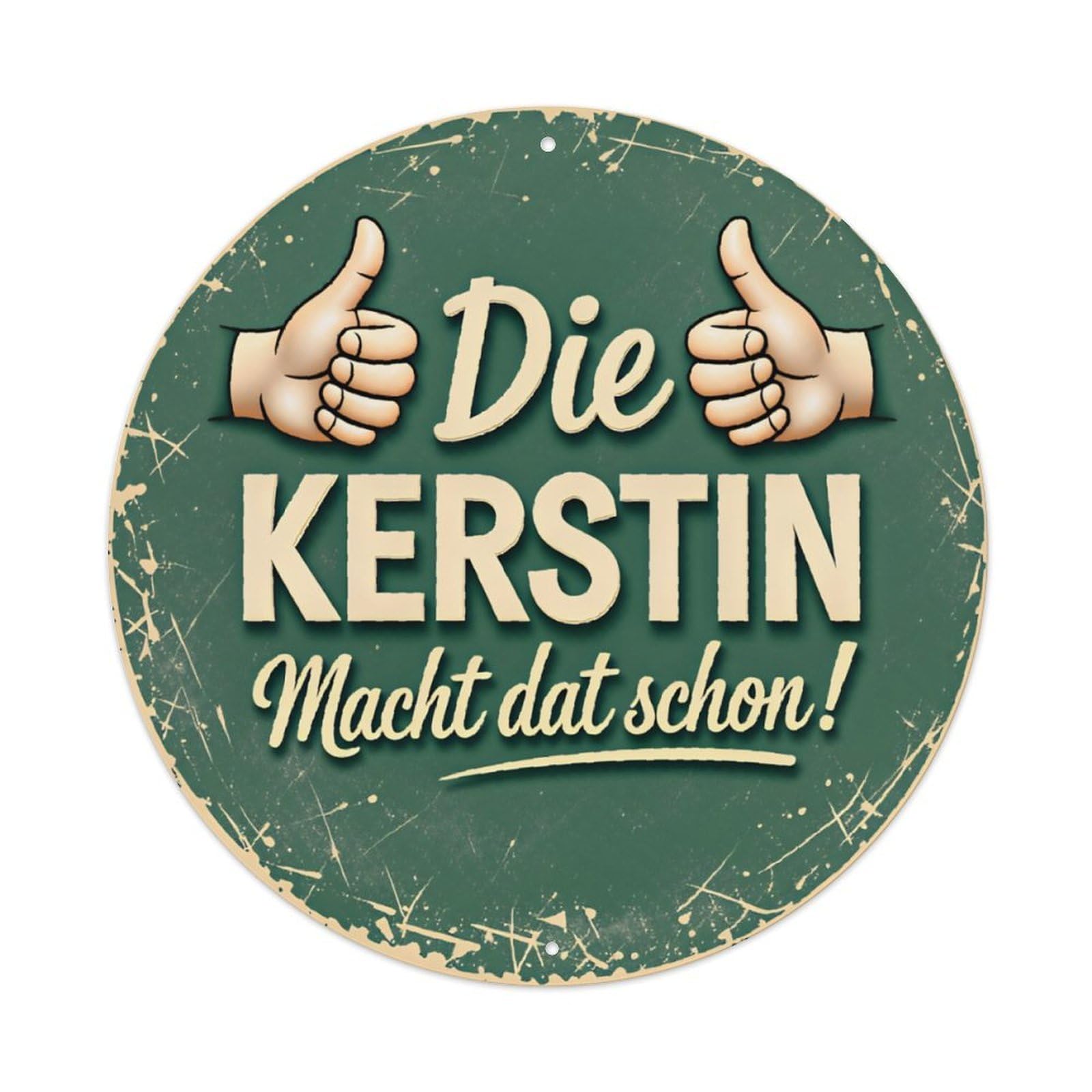 Vintage German Name Thumbs Up Round Metal Sign Vintage Aluminium Metal Sign, Retro Wall Decor for Home, Bar, Garage & Farmhouse 20x20cm