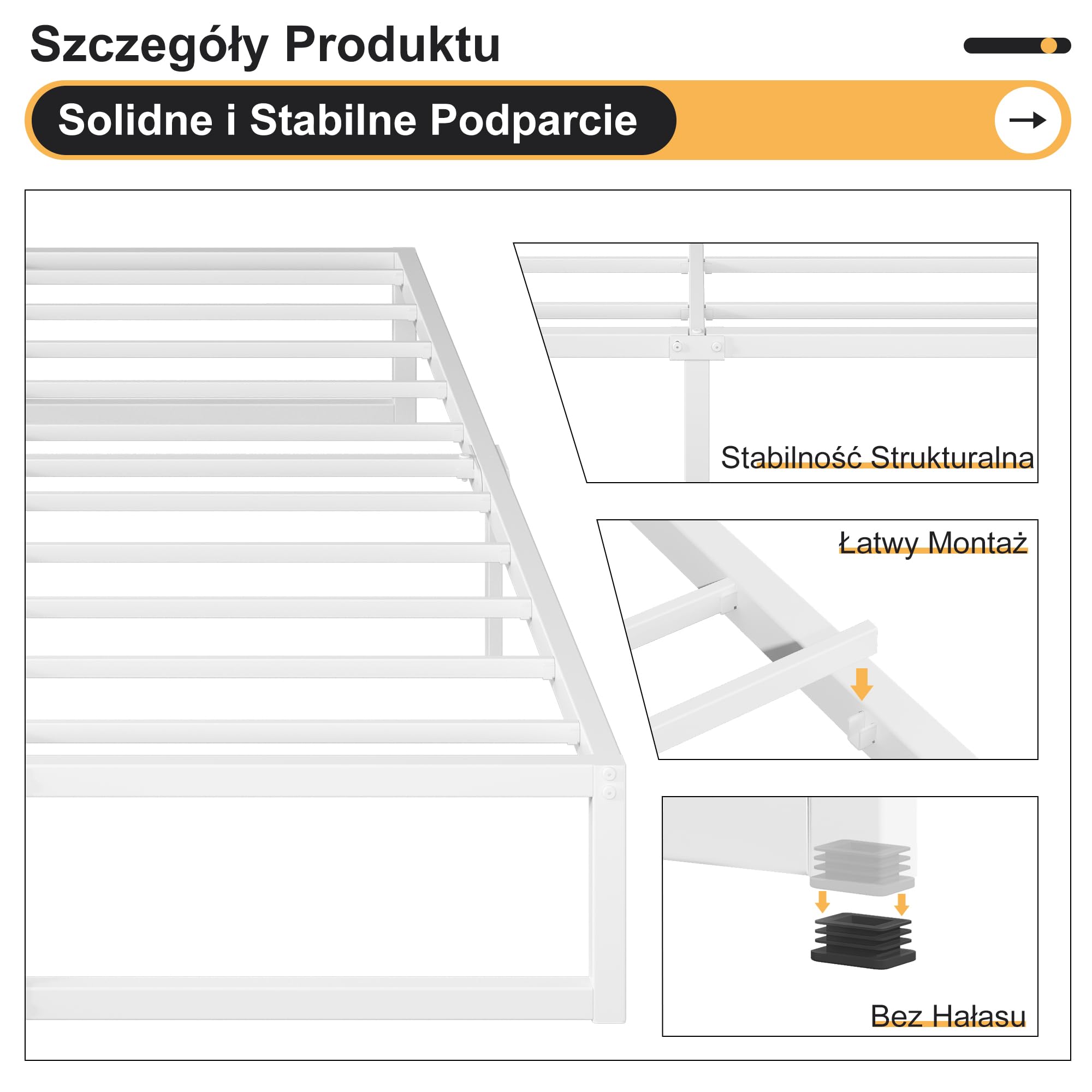 Yicensen Metalowe łóżko 180 x 200 cm – 46 cm wysokości, duża przestrzeń do przechowywania pod łóżkiem, podwójna rama łóżka z metalu ze stalową podpórką, łatwy montaż, bezgłośne, bez łóżka