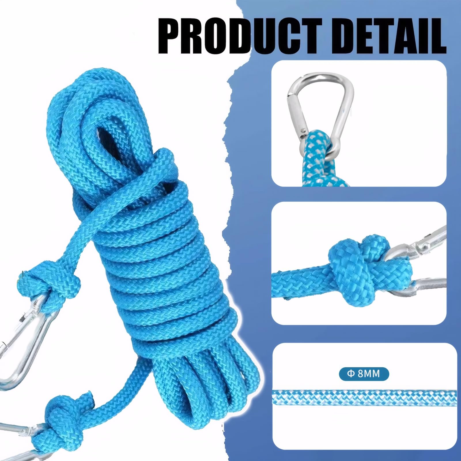 Corde à Linge Extra Solide MAEXUS - Nylon 8 Mm X 15 M - Avec Crochets Métal - Pour Jardin, Camping