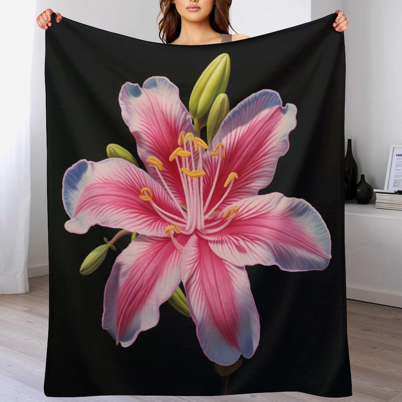 Manta de lana con estampado floral de tacto suave y mullido