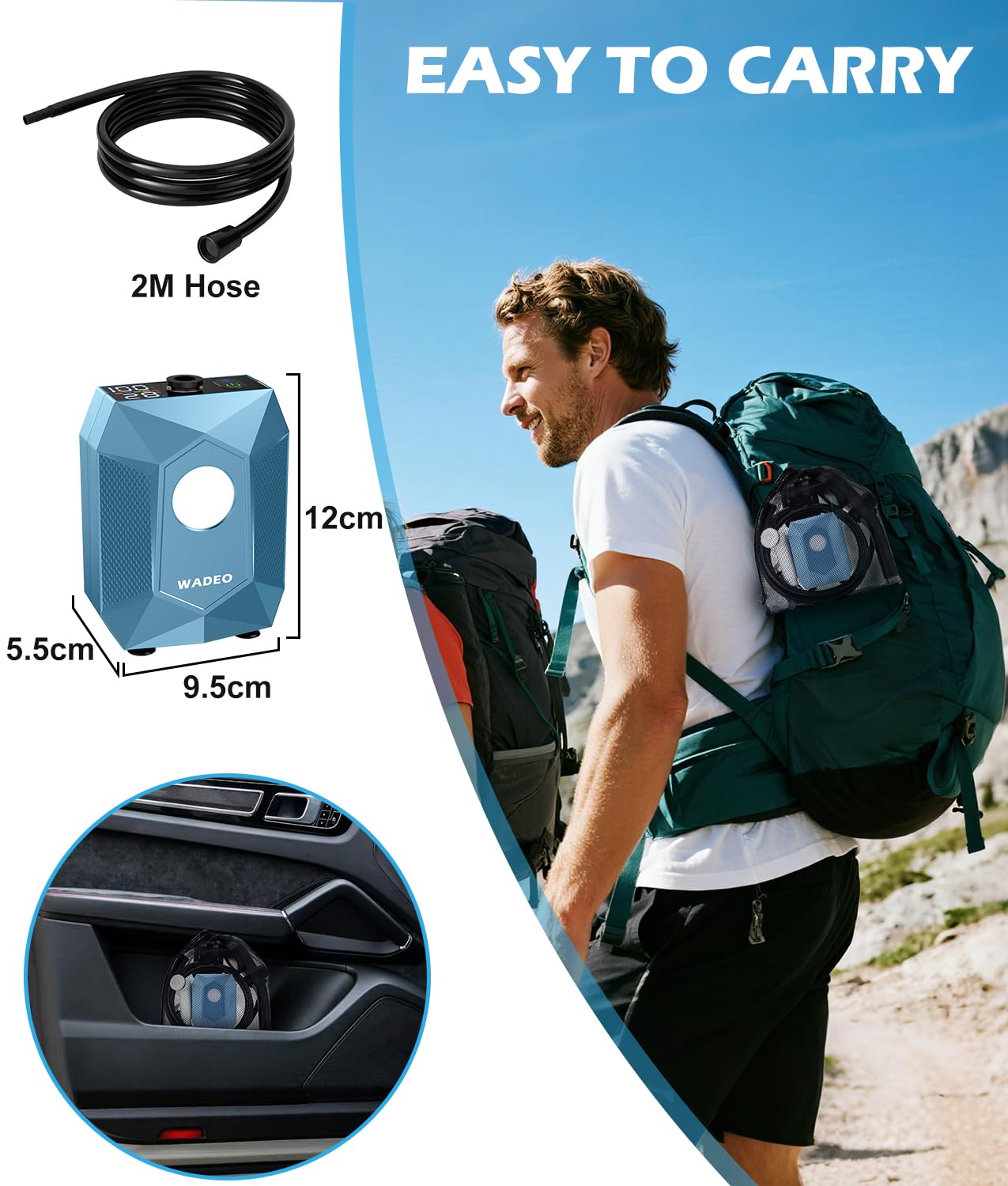 WADEO Douche Portable avec Seau Pliable 20L Camping, Pompe Rechargeable 6000mAh Lumière Intégrée, Étanche IPX8, 5 Modes Pression – Idéale Randonnée, Voyage, Animaux