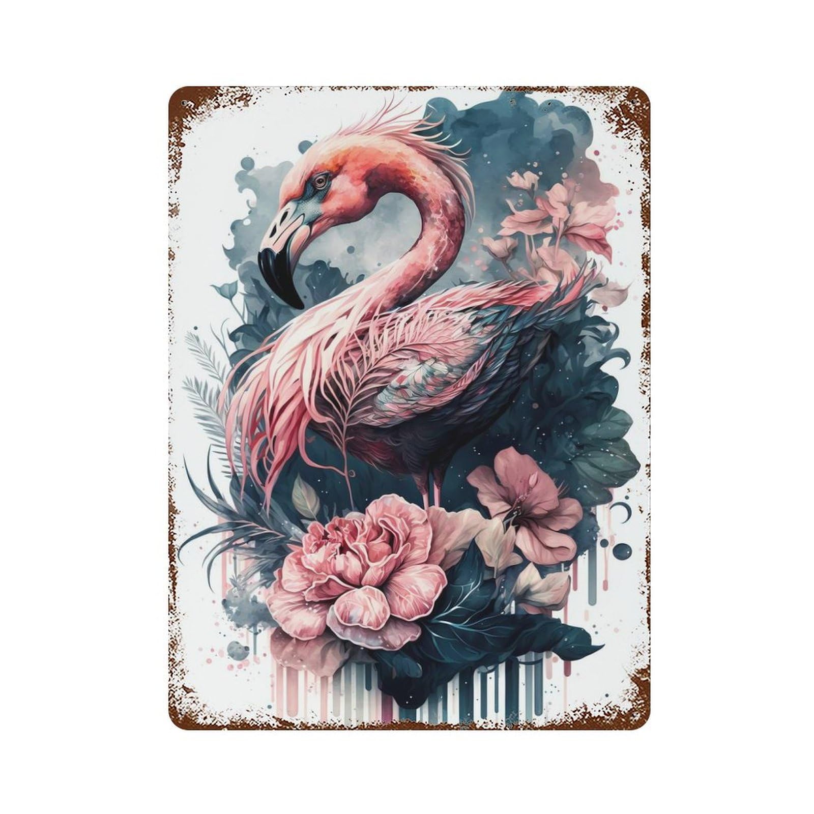 Retro Metal Sign with Flamingo Lovely Design 15.7"x11.8", for Bistro, Counter And Cafe Decor, Shabby Chic Decor