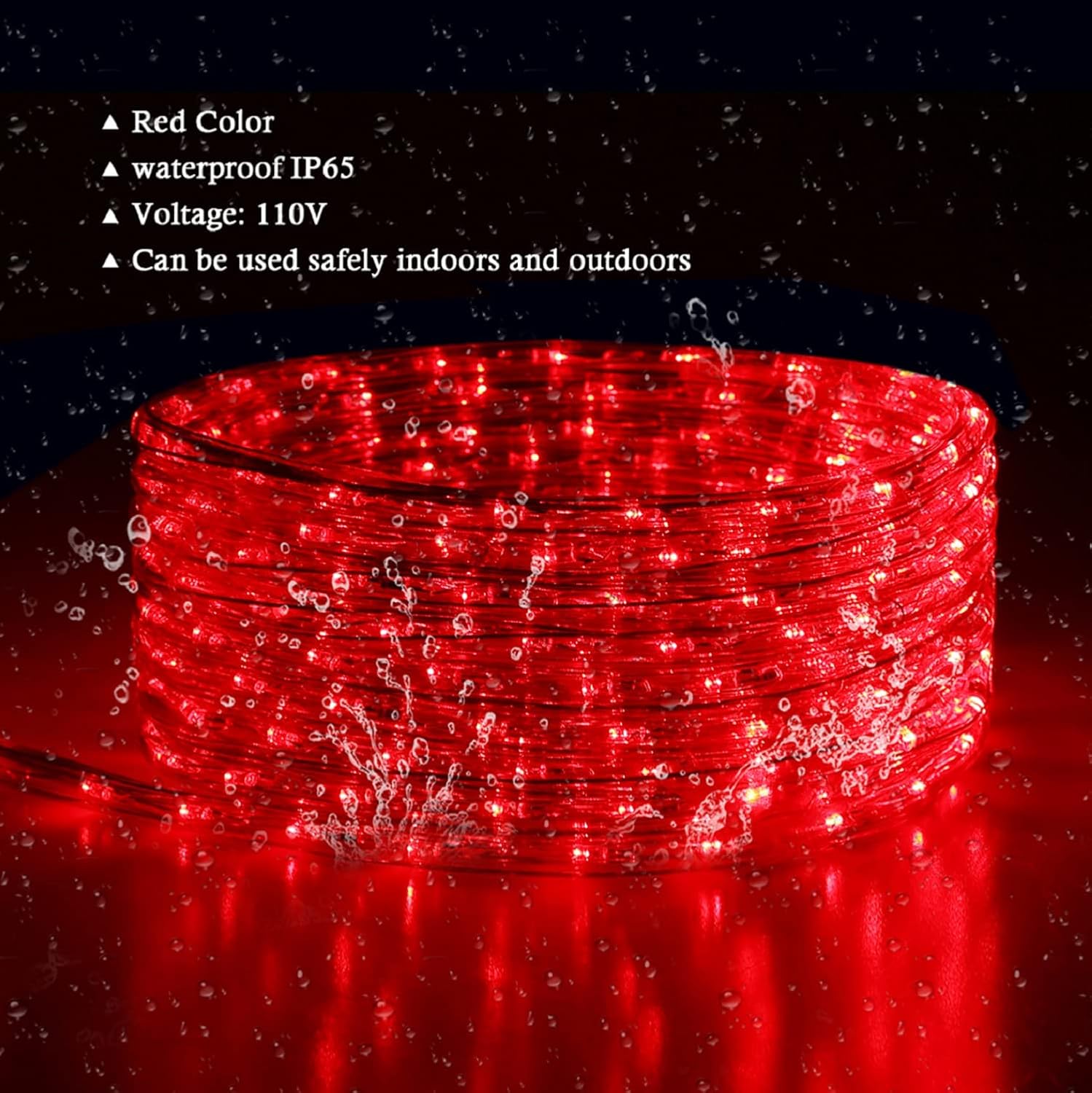 100Ft Red Rope Lights Outdoor, LED Strip Lights Outdoor Waterproof Decorative Lighting for Indoor/Outdoor, Deck, Eaves, Backyards Garden, Halloween, Christmas Decoration