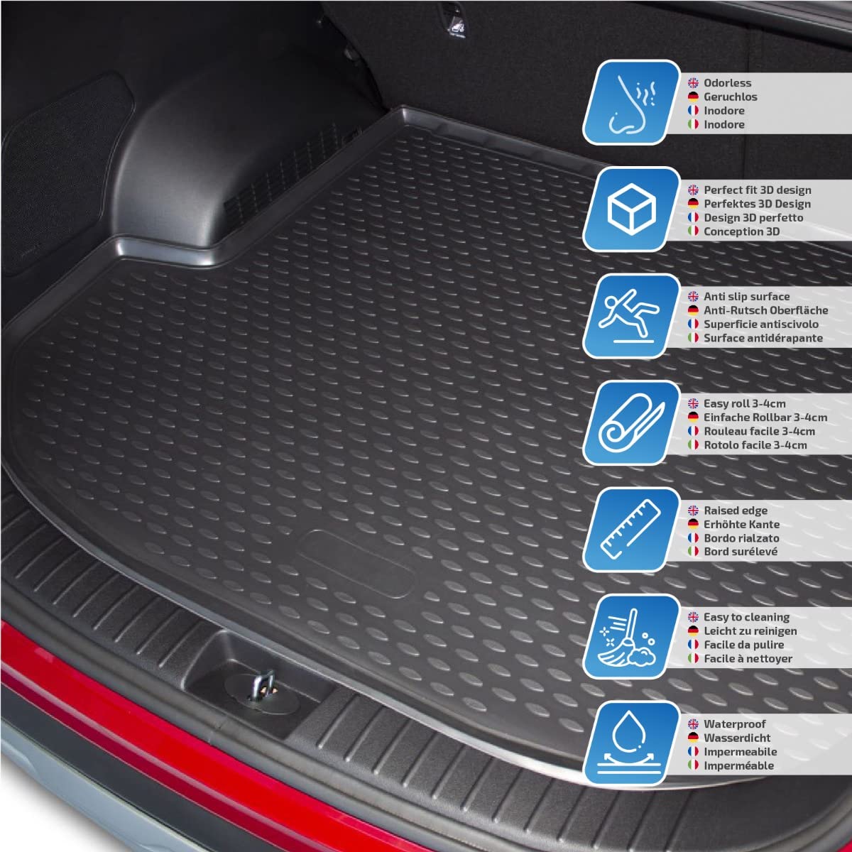 J&J AUTOMOTIVE Tapis de Coffre en Caoutchouc Premium Jeep Grand Cherokee 2010-2021, Ajustement Spécifique, Bord Haut, Noir, Antidérapant, Inodore
