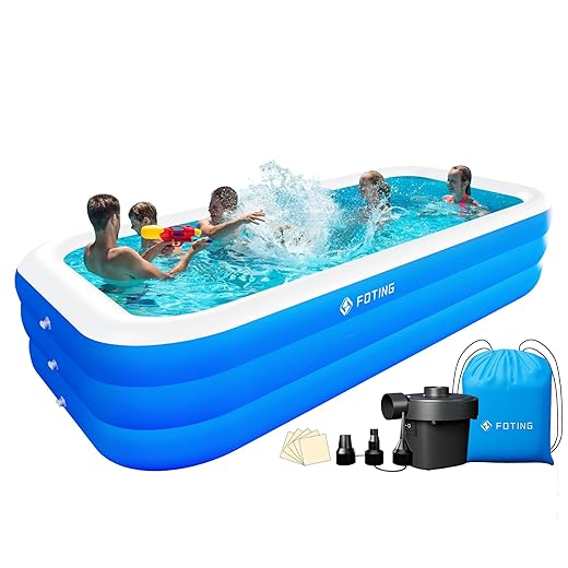 FOTING Inflatable Pool for Adults and Kids with Electric Pump & Carrying Bag, 120" X 72" X 23" Full-Sized Blow Up Pool Oversized Thickened Family Large Swimming Pool for Backyard Garden Outdoor Summer