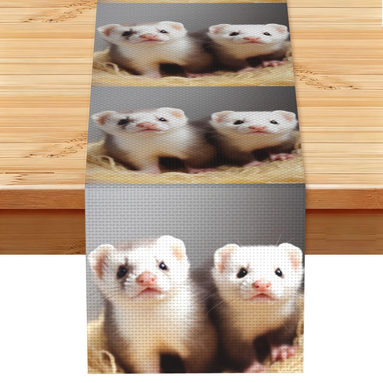 Ferrets Table Runner 13x72 Inch Cotton Linen Table Linen Washable Farmhouse Tablecloth Modern Abstract Art Kitchen Dinning Table Decoration for Home Party Decor