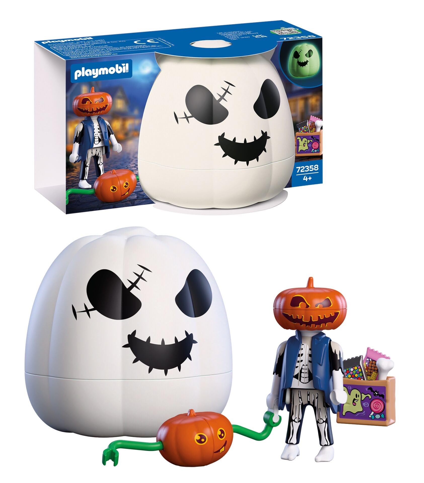 Playmobil | Halloween | Pumpkin: Pumpkin Head | Illuminated pumpkin character with baby pumpkin, treats and pumpkin storage box | For children aged 4 and up | 72358