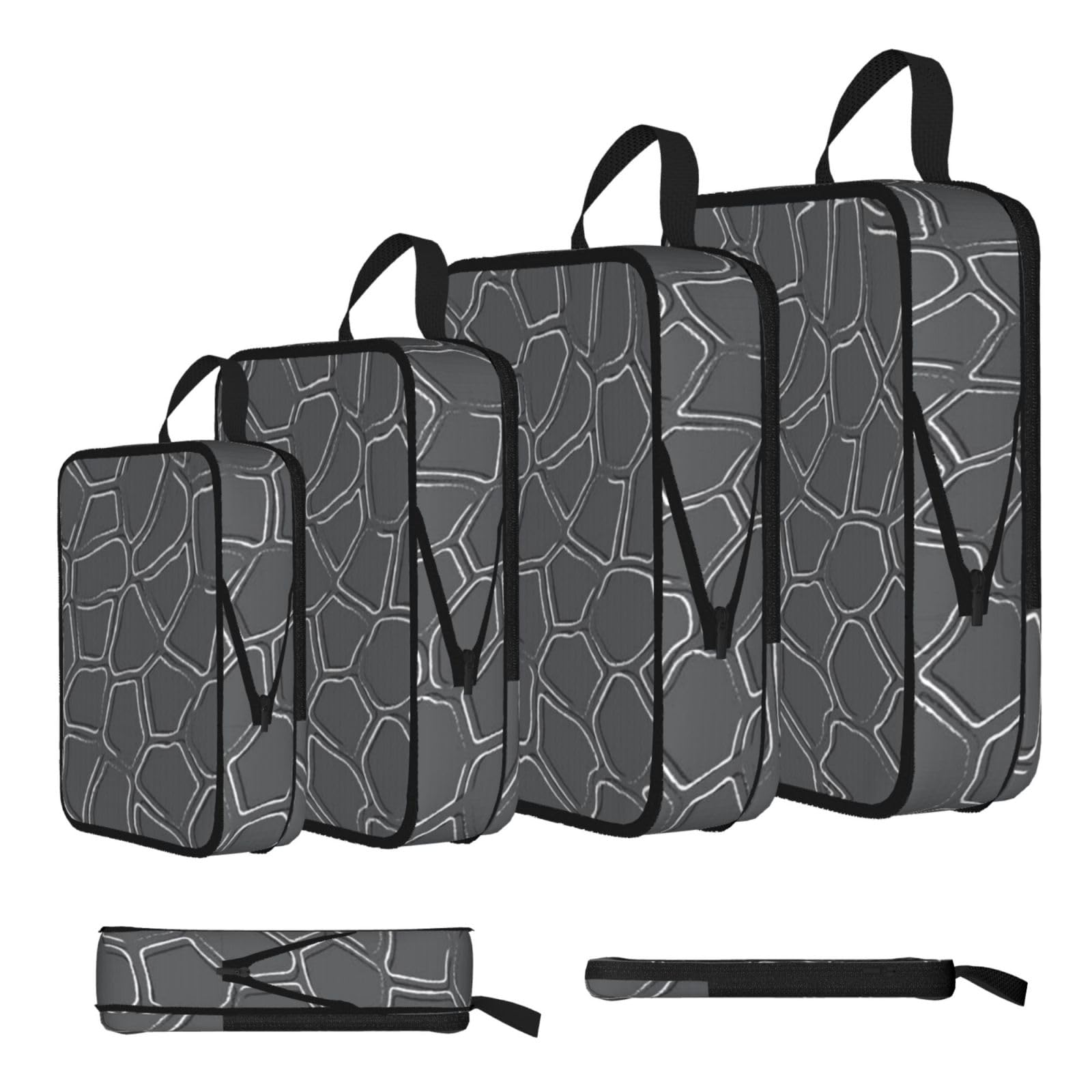 White Line Giraffe Print Compression Packing Cubes 4-Piece Set With Multi- Compartment Travel Bag, Waterproof Suitcase Organiser Bags