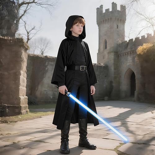 Miniatura 5 de Bata con capucha de caballero para niños, disfraz de Halloween para niños y niñas, disfraz de Ranger Wizard Elfo, bata con capucha, 3 a 14 años