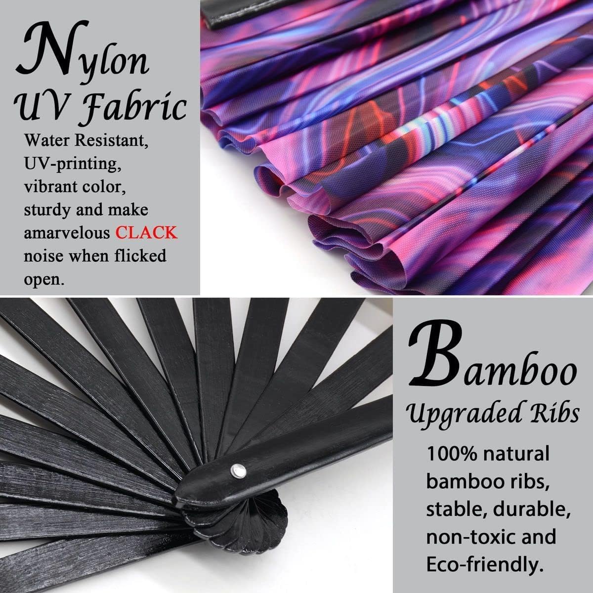 Zolee UV Handfächer 33cm - Leuchtender Klack-Fan Für Festivals & Partys