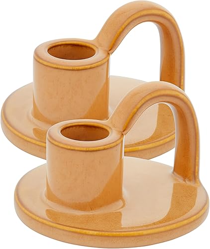 Portavelas cónicos de cerámica con asa (juego de 2) Portavelas altos para centros de mesa de decoración de mesa, decoración rústica del hogar y