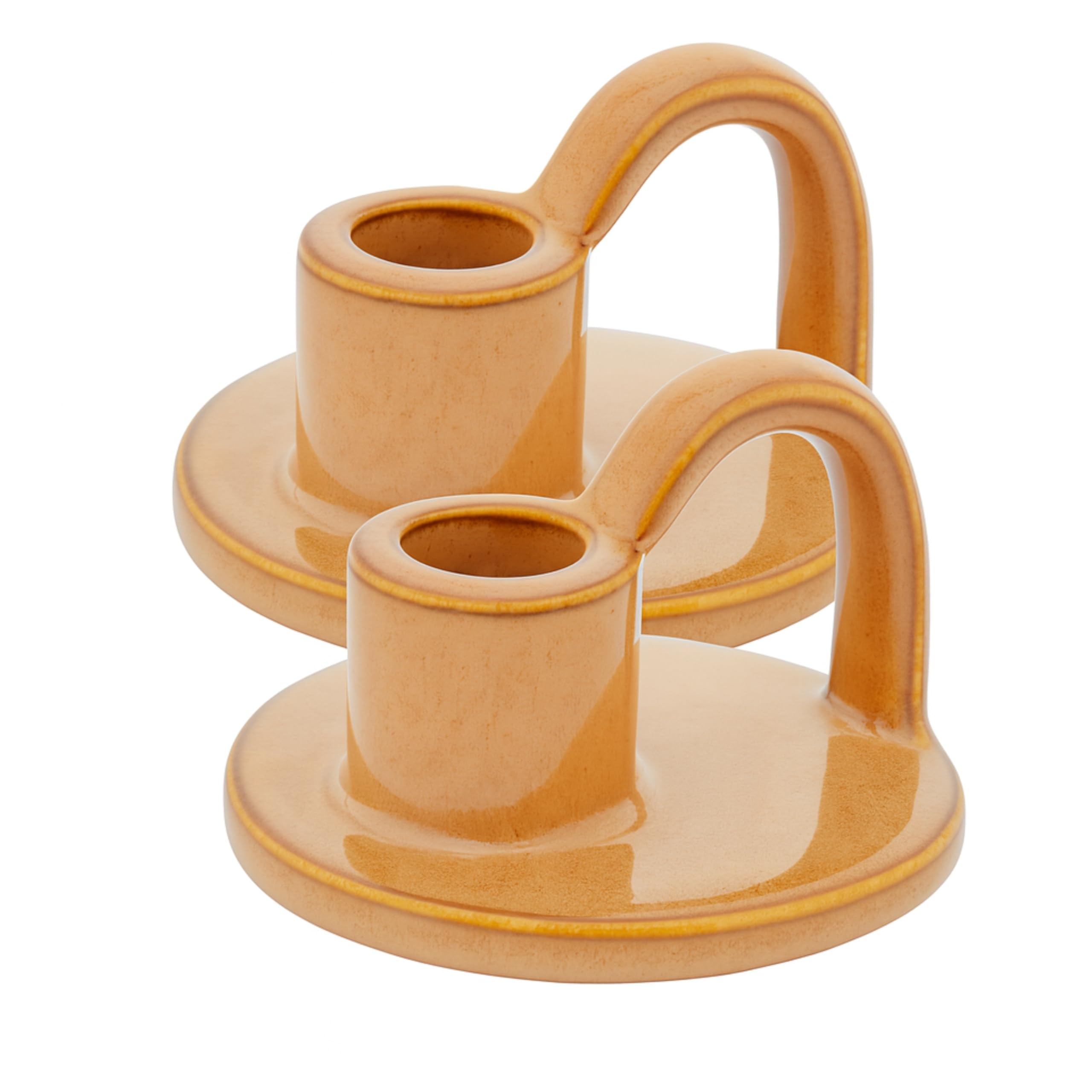 Portavelas cónicos de cerámica con asa (juego de 2) – Portavelas altos para decoración de mesa, decoración rústica para el hogar y mesa de comedor, color marrón