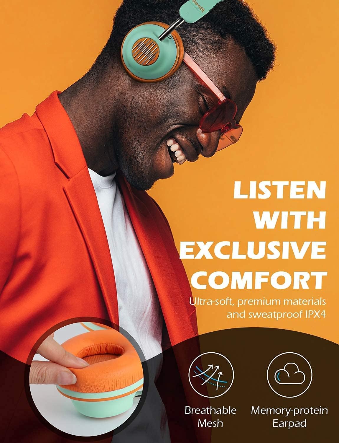 SuperEQ S2 Bluetooth Active Noise Cancelling Headphones, Wired and Wireless On-Ear Headset with CVC 8.0, Hi-Fi Stereo Deep Bass 25H Playtime for Kids Adults Travel Sports Office-Orange Green : Electronics