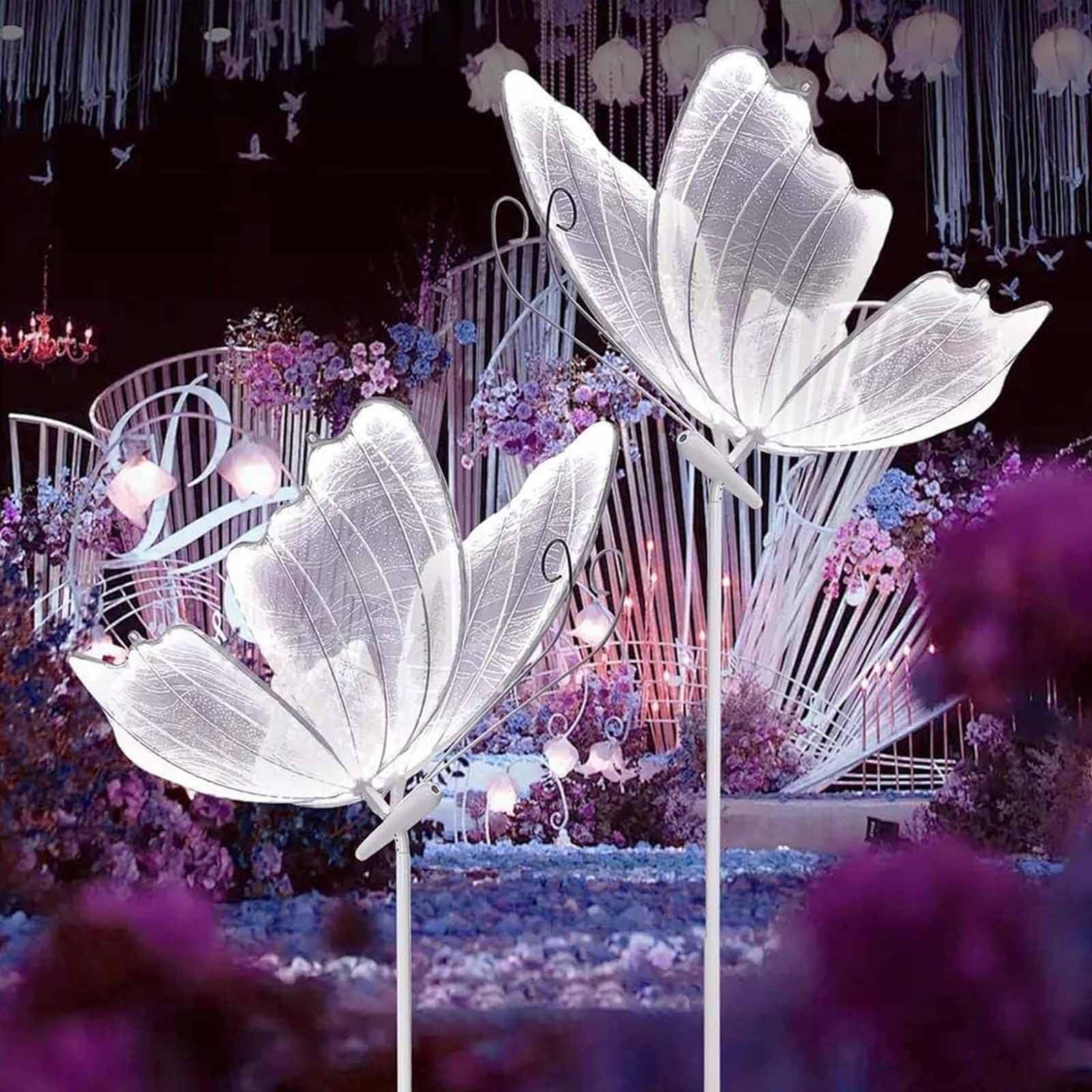 Wedding Butterfly Floor Lamp, LED Butterfly Lights, Creative Hanging Butterfly Ceiling Lamp, Butterfly Decoration Props for Bridal Wedding Party Event Centerpieces,White2pcs-80cm