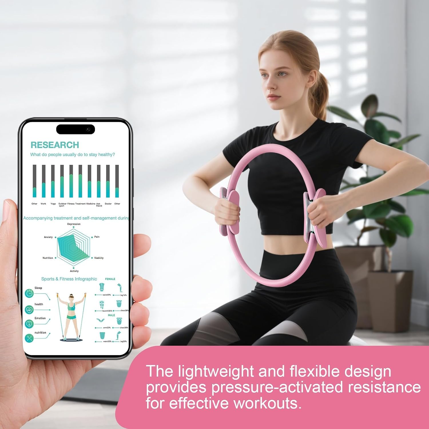 PLIXORA Pilates Ring 15 Inch Magic Circle Ring, Dual Padded Handles Pilates Rings Circle, Adjustable Yoga Ring, Strength, Flexibility, Body Toning, Pilates Fitness Equipment for Home Gym Exercise 2