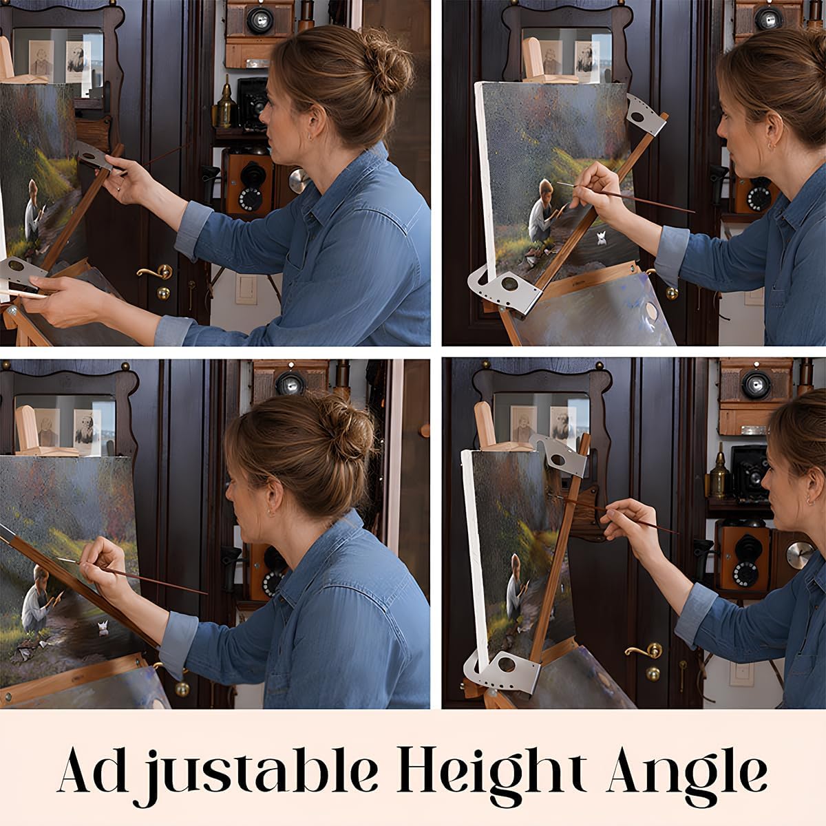 Adjustable Easel Hand Rest Support Bar, Artist Hand Support Bridge Metal Wrist Rest Stand with Self-Locking Gravitys Design Adjustable Height & Angl for Sketching Drawing