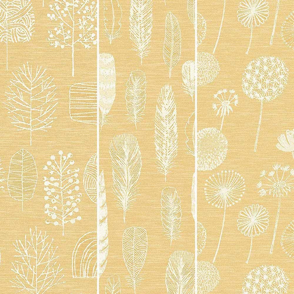 Set di 3 strofinacci – foglia di piume – semi lino – 50% lino, 50% cotone – tessuto 48 x 70 cm – giallo miele