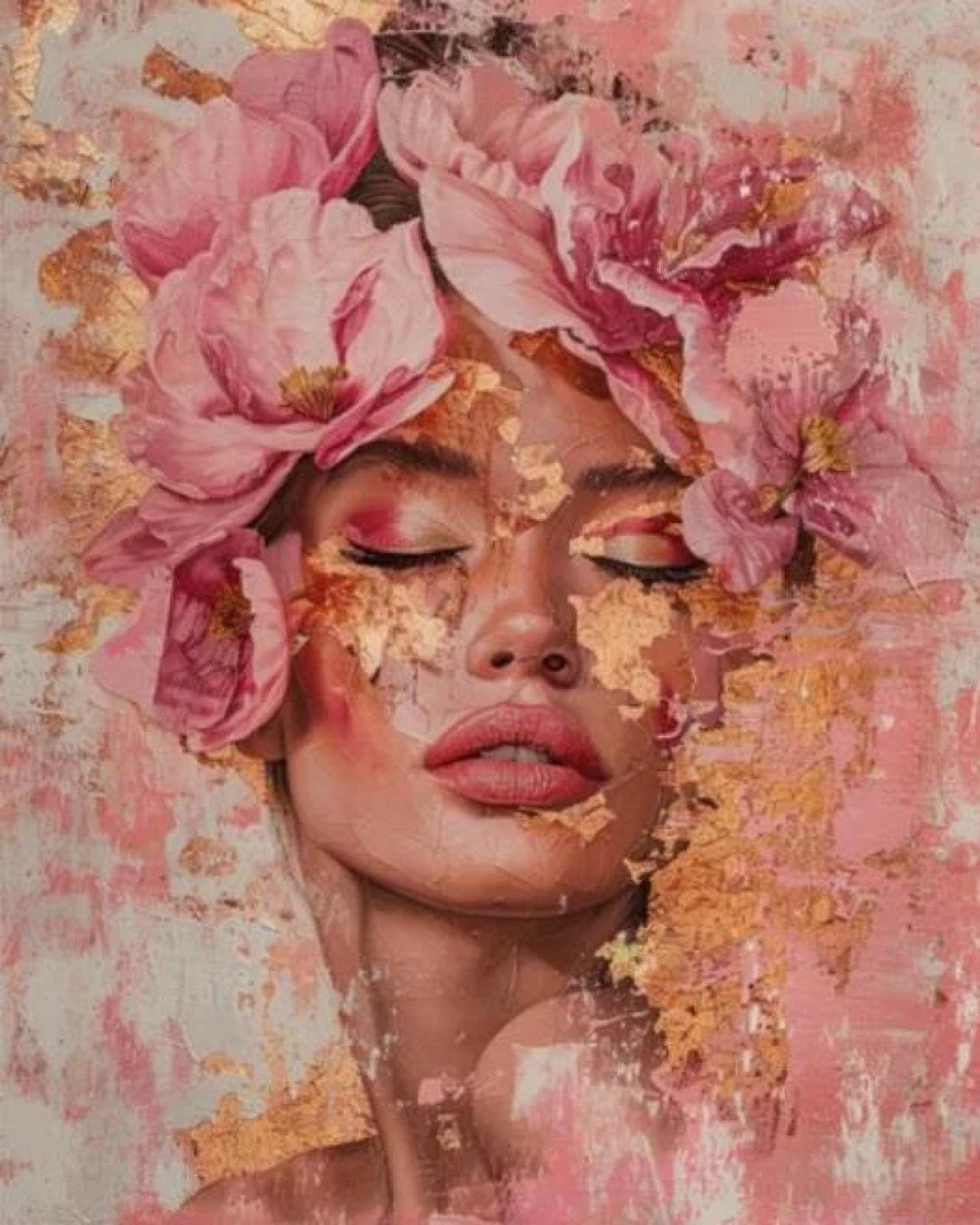 Yocheng Floral Portrait Female Poster Print Abstract Luxury Floral Face Art Canvas Painting Living Room Home Decor 21x30cm No Frame