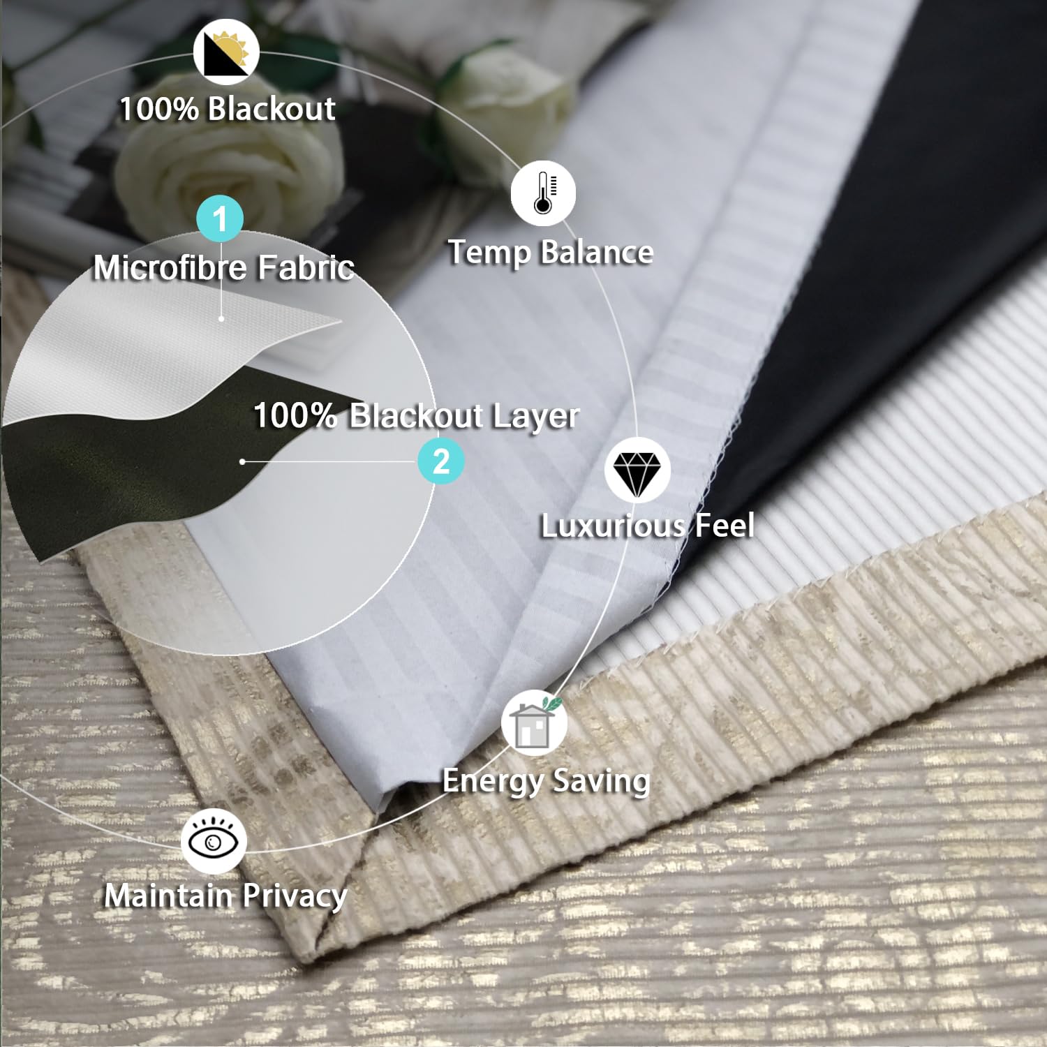 always4u 100% Rideau Occultant Lot de 2 en Velours Doré à Oeillets, Rideaux Thermique Isolant Anti Froid, pour Chambre Salon Cuisine, Motif Brillant Métallique, Beige 140x260cm