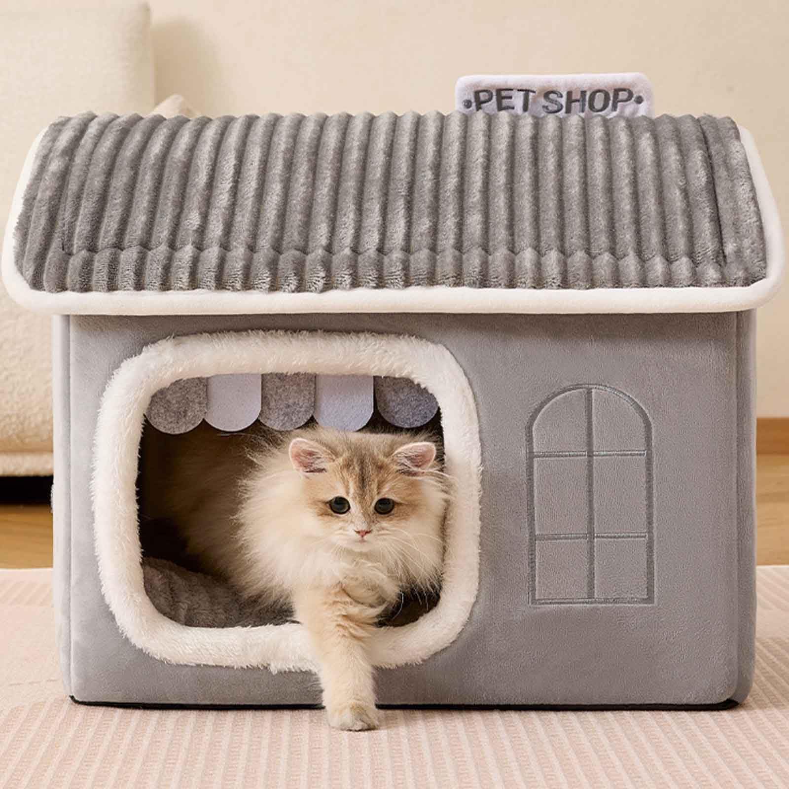 Casetta per Gatti, Letto per Gatti, Cuccia Gatto Chiusa con Cuscino Imbottito Rimovibile E Lavabile, Cuccia per Cani con Base Antiscivolo, per Cani E Gatti,Grigio,M