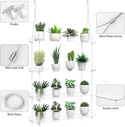 Miniatura 5 de Estantes transparentes colgantes de 4 niveles para ventanas, estante acrílico para plantas de pared para cocina, jardines interiores, flores,