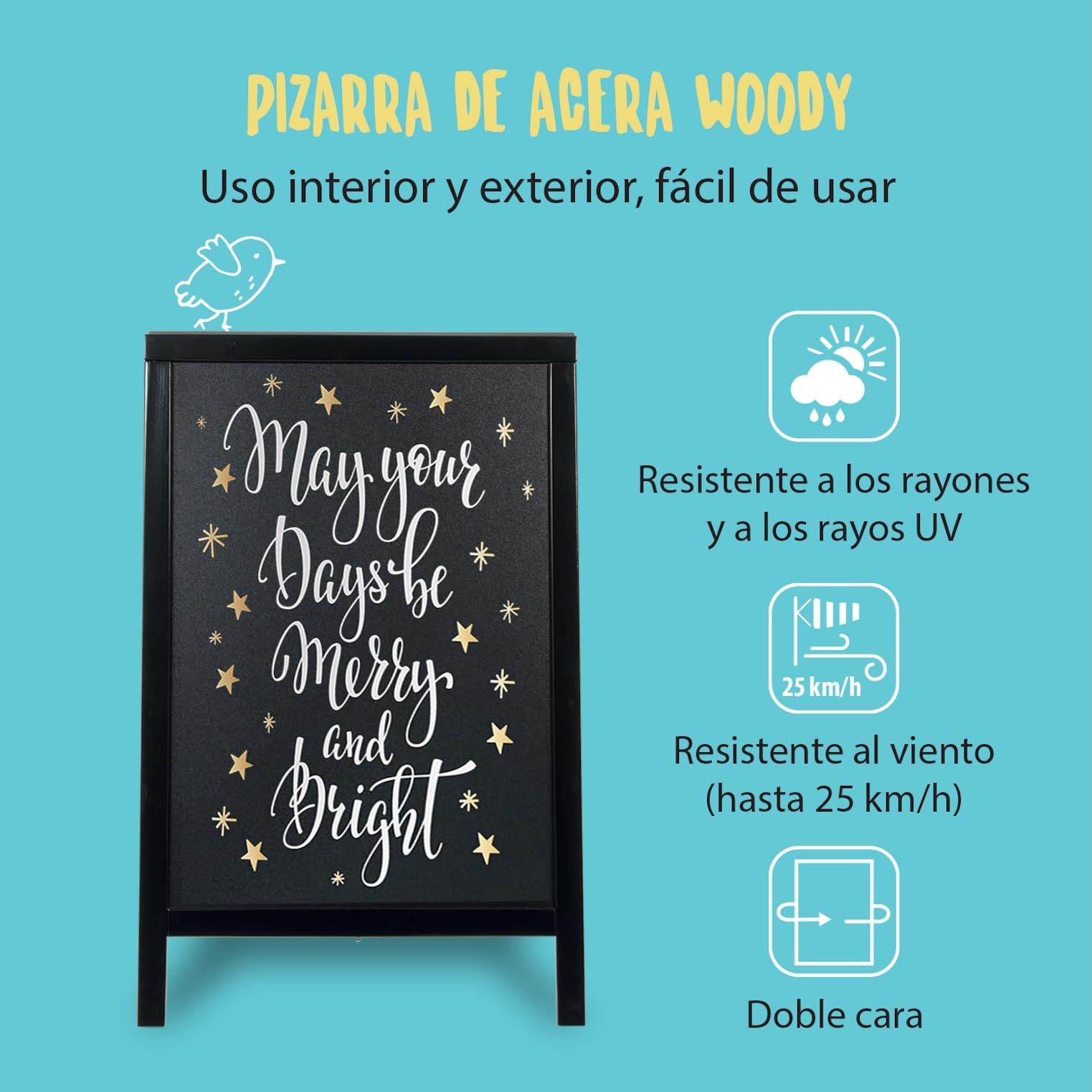 SECURIT Pizarra Caballete Madera Pino Woody 55x85 cm Negro
