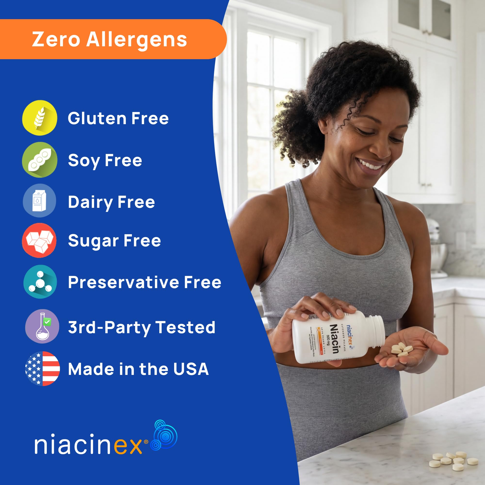Niacin 500mg Extended Release, 60 Tablets - First-Time Niacin Starter Pack - Minimal to No-Flush Vitamin B3 (Nicotinic Acid), Heart Health Support, Vegan, cGMP, Made in USA — Amazon image 8