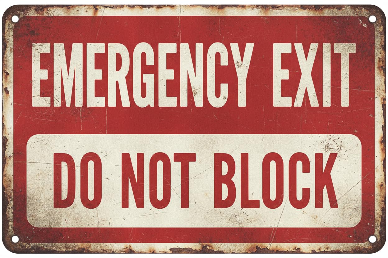 Wall Decor Safety Sign-emergency Exit-do Not Block Metal Sign 8x12Inch Clear Signage For S, Fences Vintage Signs Aluminum Plates Printed