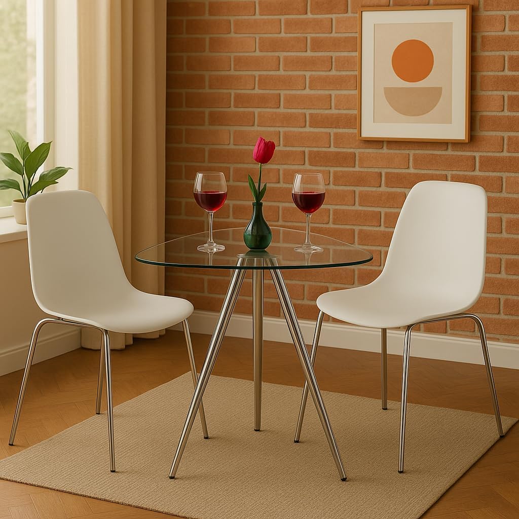 Mango Steam Lisbon 3-Sided Bistro Table, Tempered Glass Triangle Top - Modern Pub Table for Dining Room and Kitchen (Chrome)