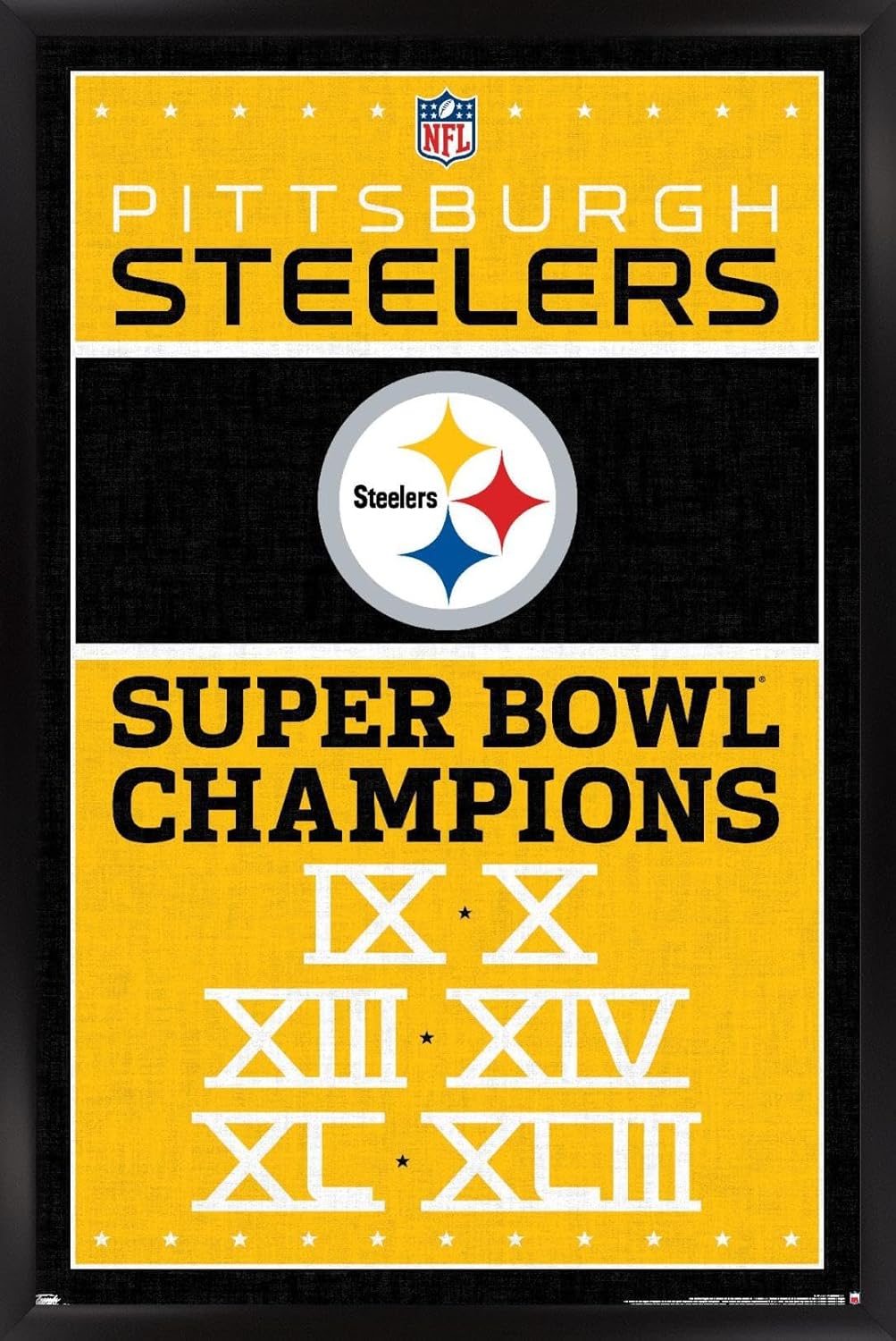 Trends International NFL Pittsburgh Steelers - Champions 13 Wall Poster, 14.725" x 22.375", Black Framed Version