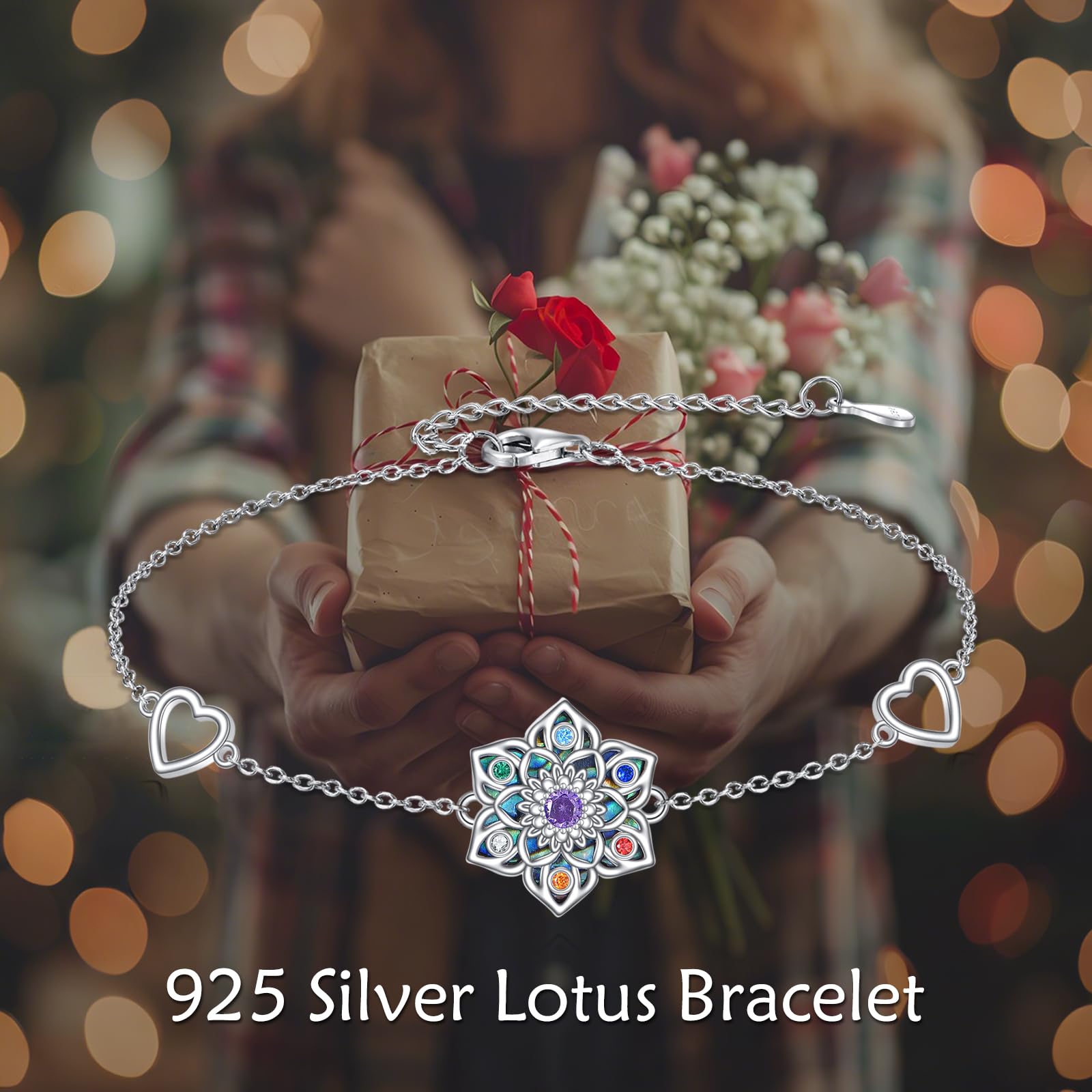 ONEFINITY Pulsera Lotus para mujer, plata de ley 925, concha de abulón, chakra, flor de loto, regalo para los amantes del loto, Plata de ley