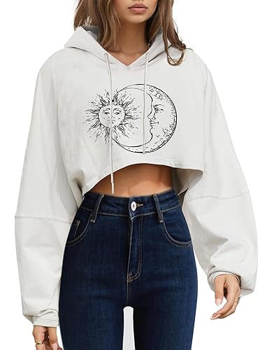 Remidoo Women's Hoodies Pullover Long Sleeve Cropped Sweatshirt Loose Shirt