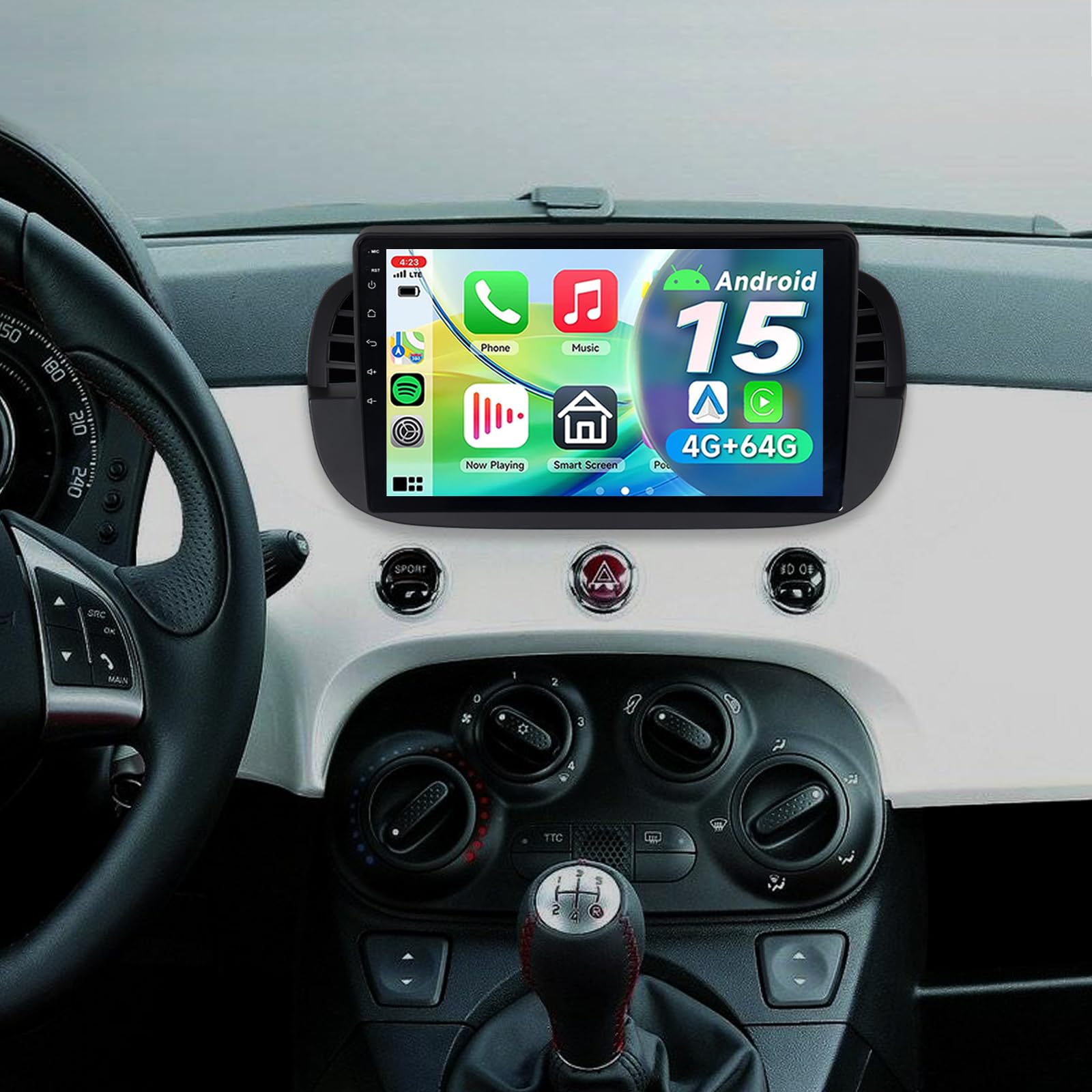 OiLiehu Autoradio Android 13 Per Fiat 500 (2007-2015): 9 Pollici, 6+128GB, CarPlay Wireless, GPS, DSP