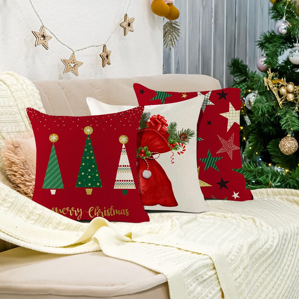 Set di 4 federe natalizie in stile rustico, 45 x 45 cm, moderne