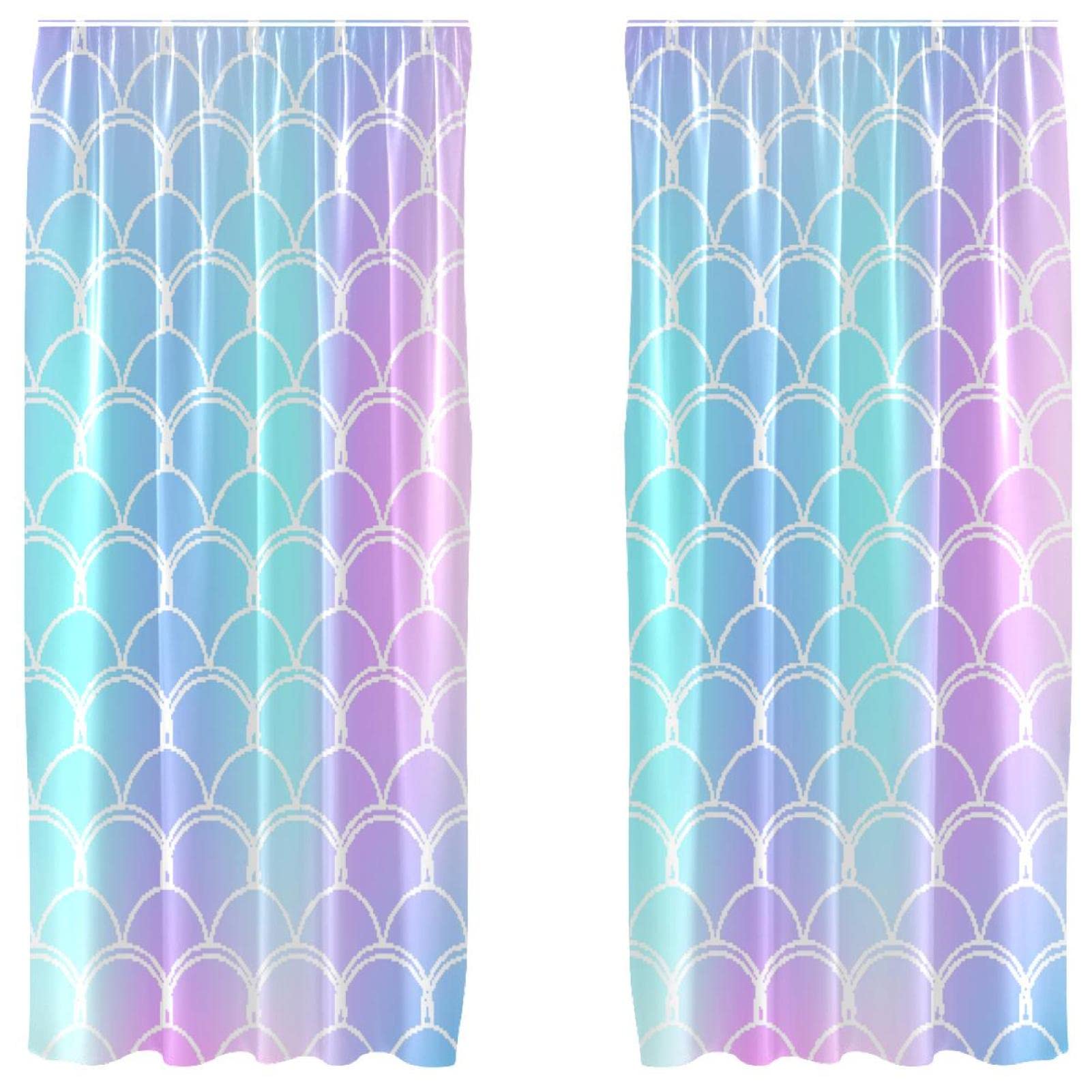 Rideaux écailles de sirène rose bleu 140x213 cm pour salon