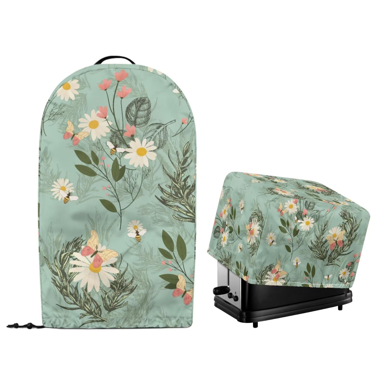 Daisy Floral Bees Kitchen Appliance Dust Covers Set of 2 Stand Mixer Food Processor Blender and Toaster Bread Maker Oven Oil-proof Protector Covers