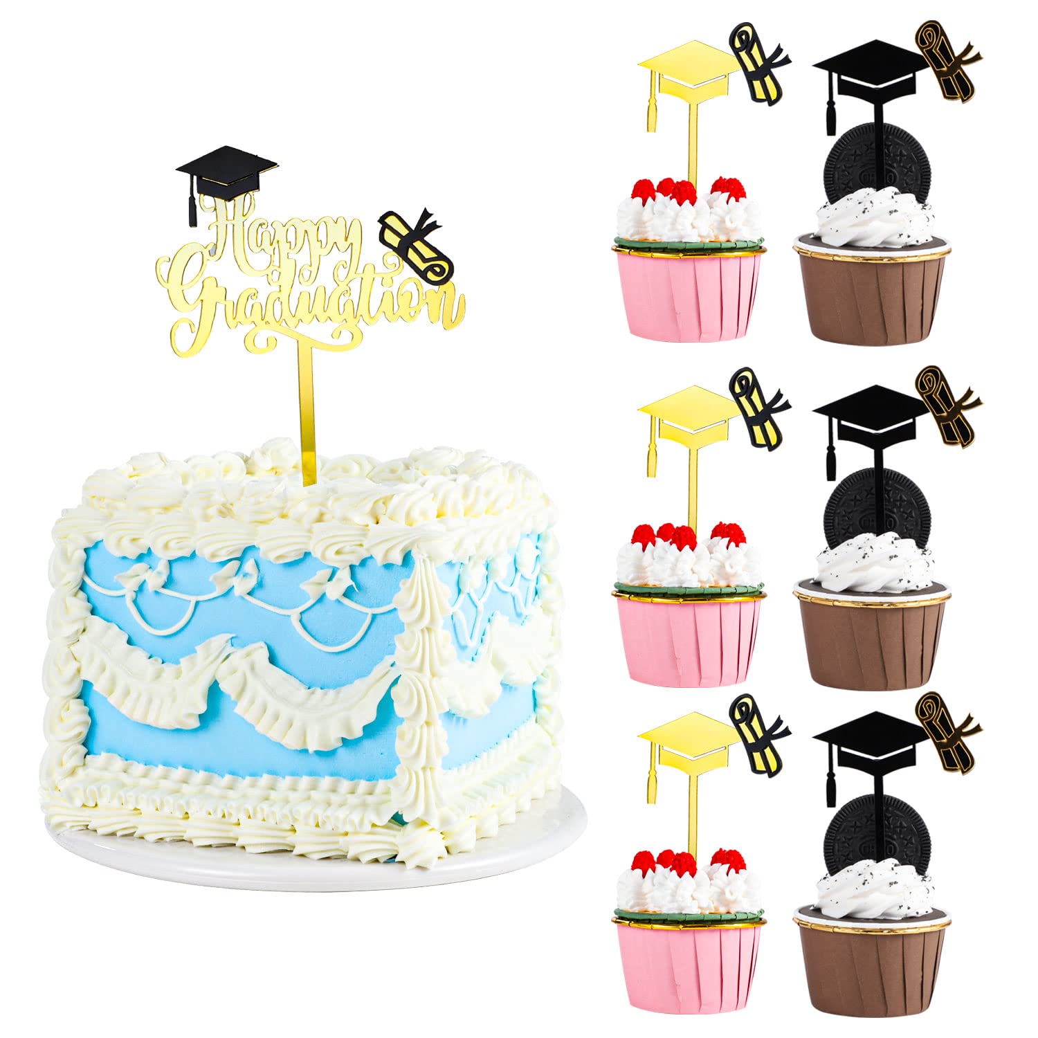 Buy 7 Pcs Graduation Cake Toppers Set, 1 Big Happy Graduation Cake