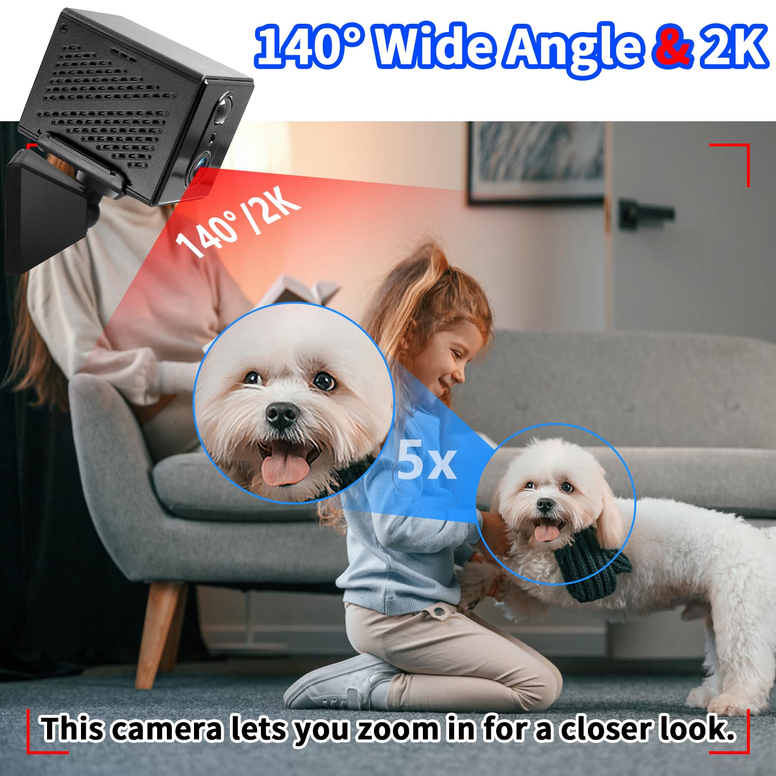 Mini ukryta kamera szpiegowska WiFi 2K, dwukierunkowa komunikacja i PIR | Akumulator 8 h, szeroki kąt 140°, 2300 mAh, WiFi/DV, 20 gg Standby, streaming