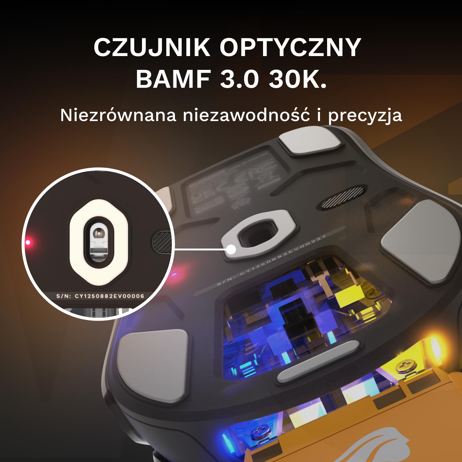 GLORIOUS Gaming – bezprzewodowa mysz gamingowa Model O3 – Wymienne baterie InfinitePlay, raportowanie 8k, przełączniki optyczne na 130M kliknięć, ultralekka: 66 g, Sensor optyczny 30k DPI, RGB – czerń