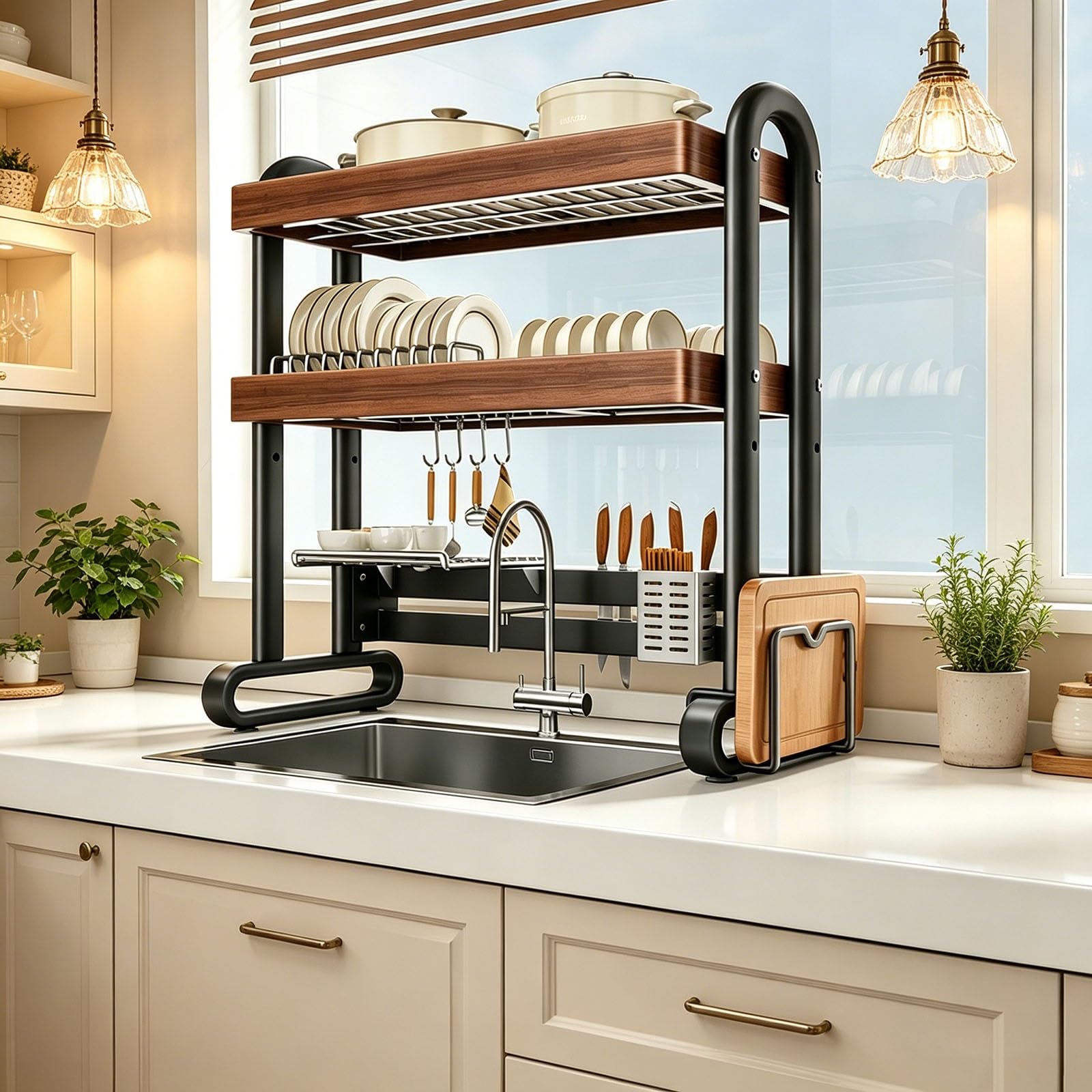 Scolapiatti sopra il lavello, organizer da cucina a 2 ripiani in acciaio inox, grande scolapiatti antiruggine per risparmiare spazio moderno (75 x 31,8 x 80 cm)