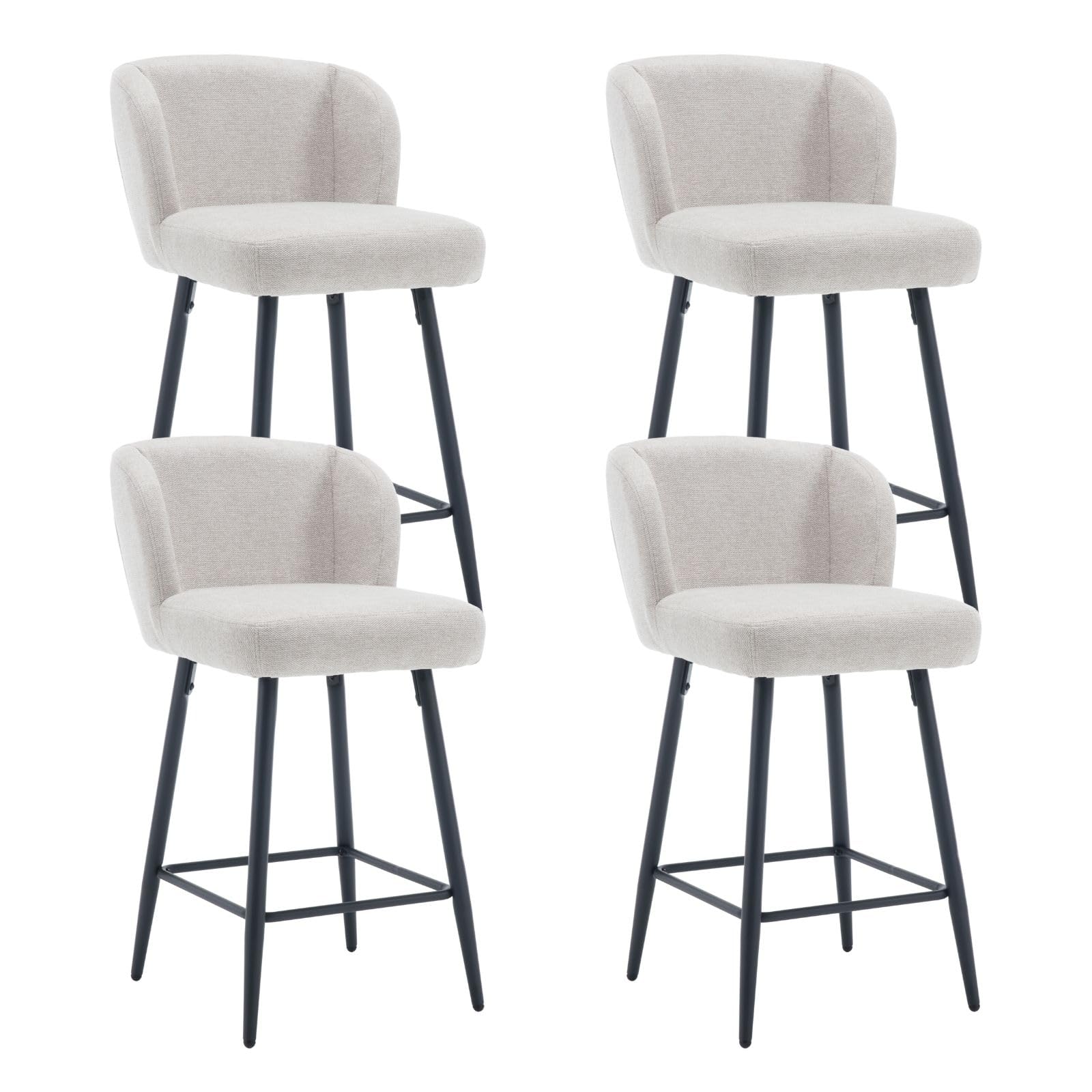 Ya-Home Juego de 4 Taburetes Altos de Cocina Moderno de Lino con Respaldo Suave y Cojin Grueso, Sillas Altas de Cocina con Patas Metálicas Robustas, Taburetes de Bar para Hogar/Bar/Recepción,Avena