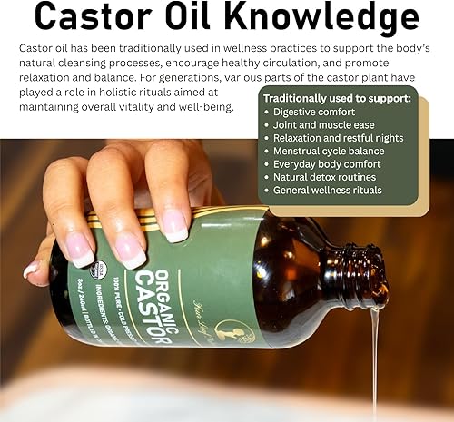 Miniatura 6 de Kit de envoltura de aceite de ricino orgánico: apoyo natural para la inflamación, estreñimiento y desintoxicación | Cómodo envoltura sin fugas |